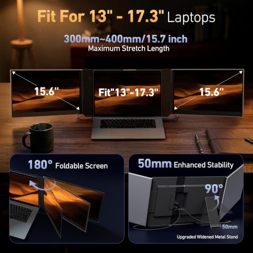 Image of Vixtan 15.6 inch Triple Laptop Screen Extender, Ultra-Thin FHD IPS Portable Monitor for Laptop, USB-C Plug & Play Multi Screen Attachment for 13-17.3 inch laptops with Windows /Mac /Chrome