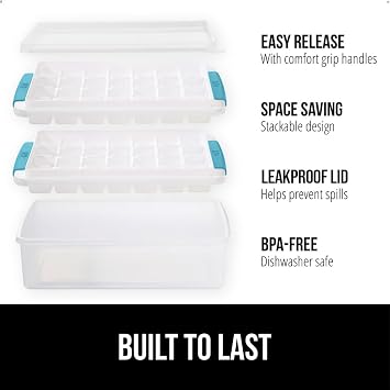 GORILLA GRIP BPA-Free Space Saving Ice Cube Tray and Bin Set, Turquoise
