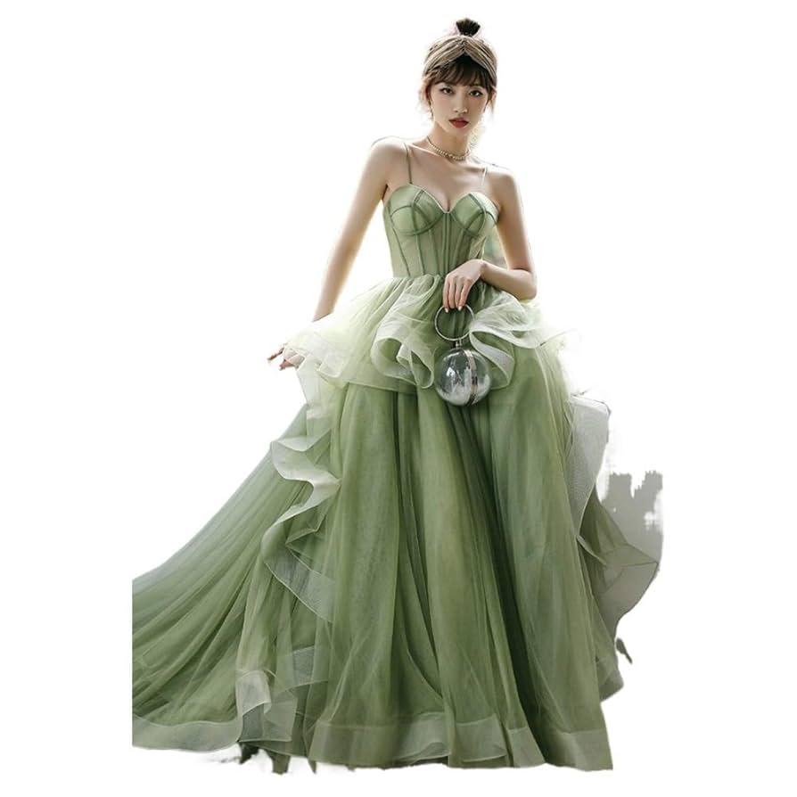 ロング イブニングドレス チューブトップ エレガント グリーン ロング イブニングドレス チューブトップ エレガント グリーン