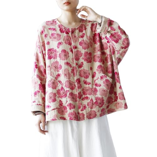 Ystylee Women's Spring Lightweight Jacket Bohemian Floral Knot Button Down Oversized Short Shirts Top Coat
