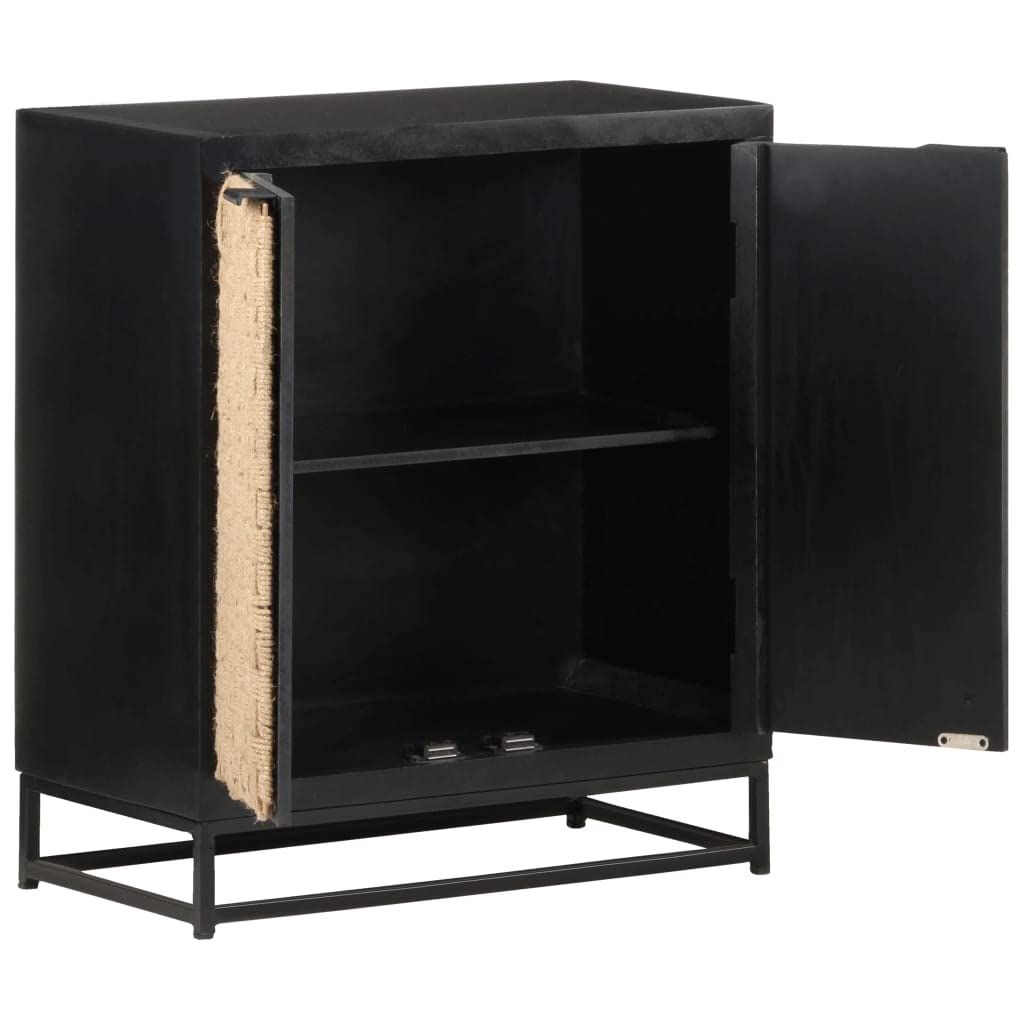 Buffet 60 x 35 x 70 cm en bois massif de mangue, commode, noir