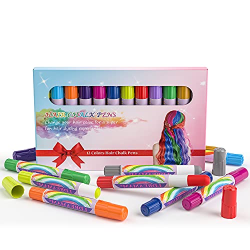 MSDADA Hair Chalk Pens-12 Color Kids Temporary Hair Color Chalk for Kids Girls-Washable Hair Dye for Kids-Age 8 Girls Gifts Toys Christmas Gifts for Teen Girls Birthday Makeup Cosplay Dress Up