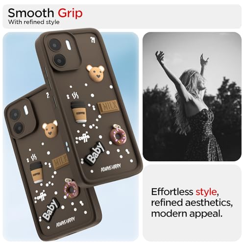 Image of Outlouders Back Cover for Redmi A1 / Redmi A2 | 3D Cartoon Cute Fun Bear | Silicone Full Body Protection Bumper Case (Brown)