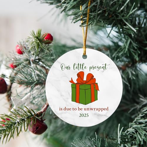 Image of Expecting Baby Christmas Ornaments, Our Little Present is Due to be Unwrapped Ornament 2025, Pregnancy Announcement Ornament for Mom Dad, New Baby Birth Ornaments, Expecting Parents Keepsakes (02)