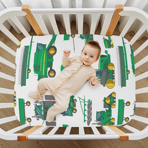 Image of Vehicles Tractor Trailers Crib Sheets Soft Breathable Fitted Baby Crib Sheets Mattress Cover for Girls Boys, 52 inch x 28 inch x 9 inch