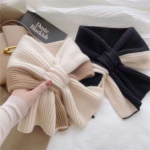 Girls Autumn Winter Knitted Scarf Breathable Crossed Designing Neckerchief Fashionable Color Blocking Warm Neck Bib4