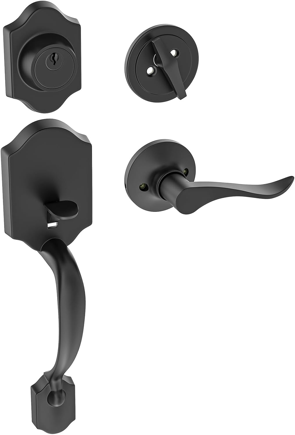 HOSOM Matte Black Front Door Handle with Deadbolt, Door Handle Exterior, Door Lock Set, Door Lever with Single Cylinder Deadbolt Reversible for Right and Left Handed