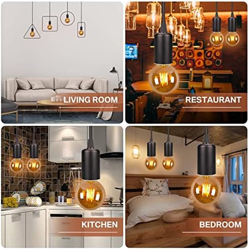HEYOMART Metal Pendant Light Fitting Ceiling Lighting Fitting, E27 Lamp Holder for Ceiling Pendant Light, Ceiling Fitting Set with 100cm 3 Core Cable, Black