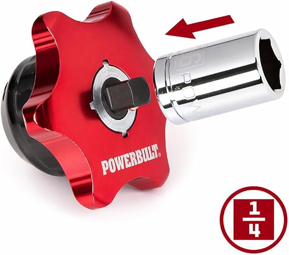 Powerbuilt 1/4-Inch Drive Finger Ratchet, Dual-Sided for 1/4-Inch Sockets and Hex Bits, 36-Tooth Reversible Mechanism, Compact and Lightweight with Red Anodized Finish - 941248
