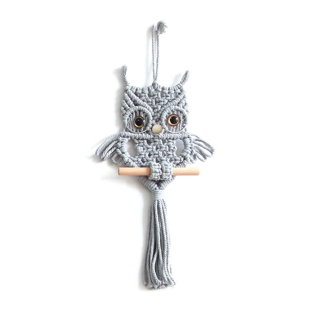 CTRLZS Owl Macrame Tapestry Woven Wall Hanging Pendant Ornament Woven Bohemian Tapestry Gray