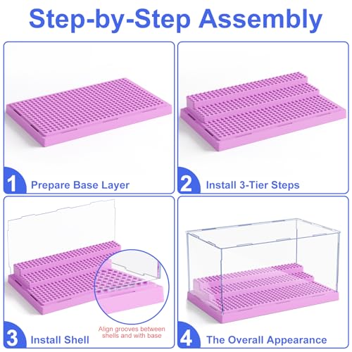 Image of Mlikero Display Case for Minifigures Action Figures Blocks, Clear Dustproof Acrylic Display Box Storage with 3 Movable Steps Gifts for Children,Purple