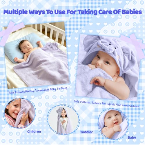 Image of Hooded Baby Towel- Large Baby Towel with Hood(31.5 x 31.5 Inch), Natural toddler towels,Ultra Soft and Absorbent Coral Velvet Coral Fleece Bath Towel for Infants, Newborns, Toddlers (Elephant - Blue)