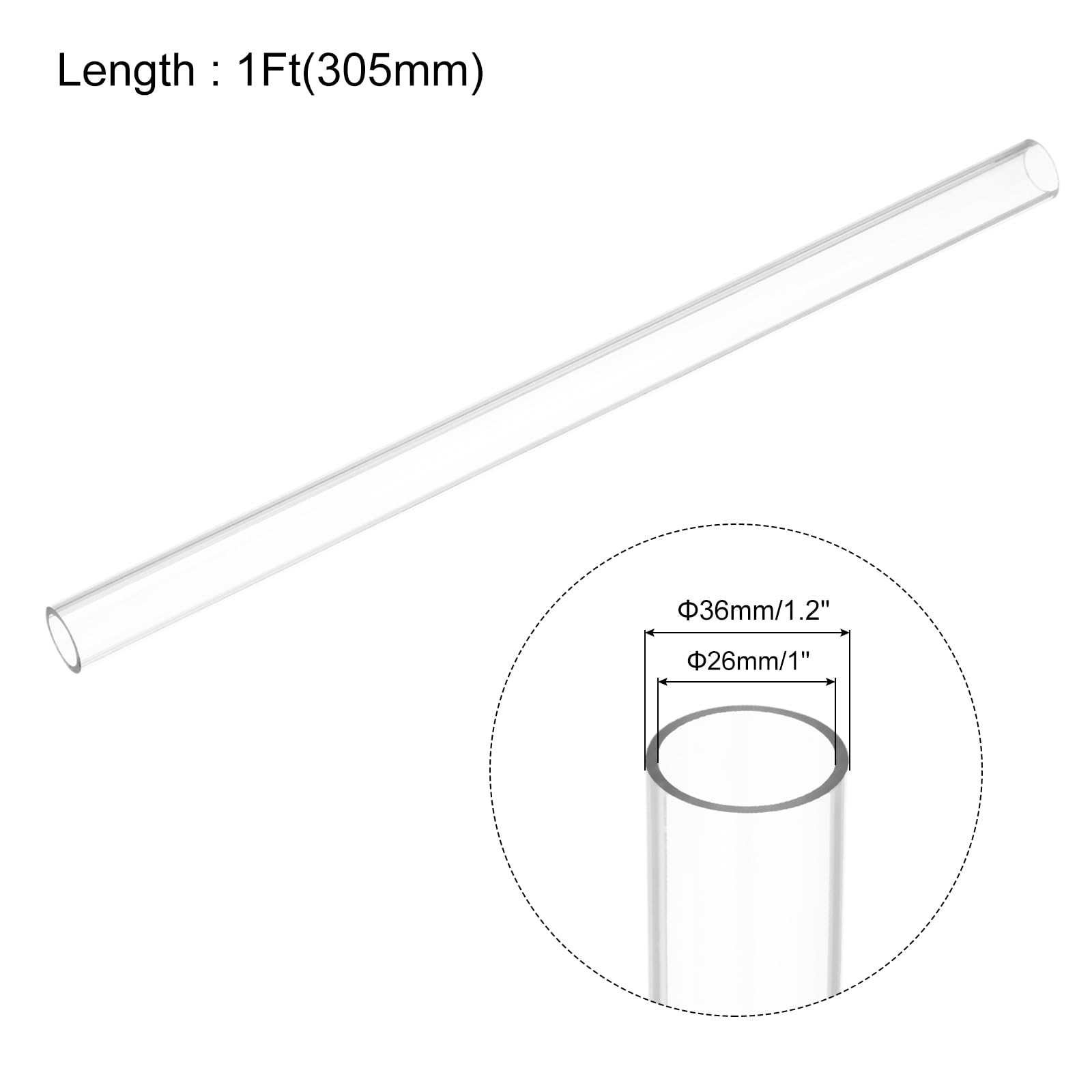 uxcell Clear Rigid Tubing Pipe 26mm(1