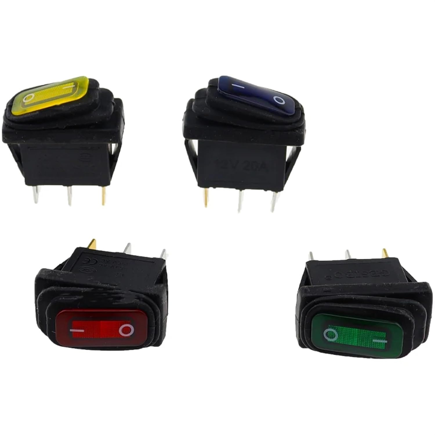 KCD3 1pcs 5pcs 3 Pin 12V 220V LED Light 20A On/Off Rectangular Long Rocker Switch Waterproof IP67 Car Dashboard Ship Type(Black No Led,12V_5PCS)