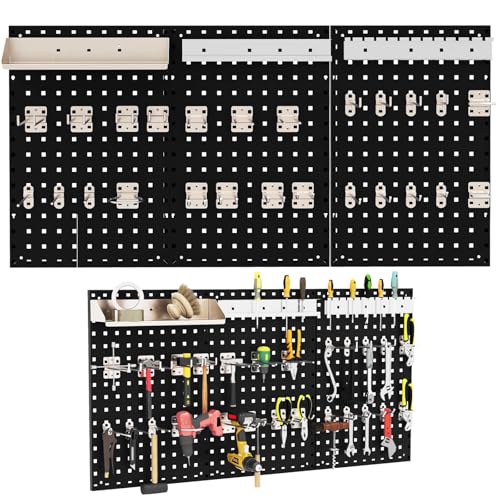 GYMAX Porte-Outils Mural en Métal, 2 Panneaus Perforées avec 28 Accessoires (Crochets, Porte-Tournevis, Porte-Foret, etc.), Rangement Organisateur d'Outils pour Garage, Atelier, Maison(Noir)