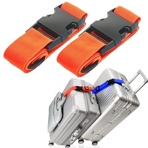 2Pack Luggage Straps Add Bag Luggages Straps to Connect Two Suitcases, Adjustable Luggage Belt Connector for Carry On, Travel Attachment Accessories for Connect Your 3 Luggages, Orange