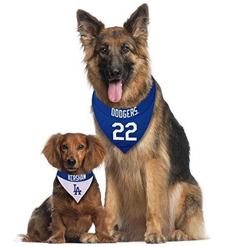 Image of MLBPA Reversible Dog Bandana - Clayton Kershaw #22 Pet Bandana - MLB Los Angeles Dodgers Home & Away Bandanna, Small /Medium