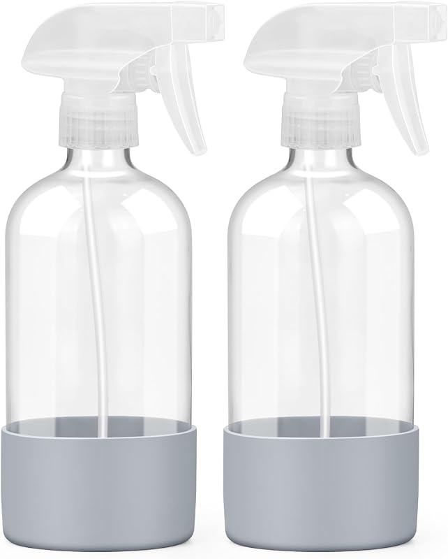 Frascos borrifadores de vidro Worldgsb com capa de silicone, 473 mL, cinza, Pacote com 2