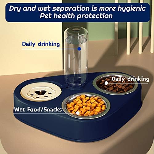 3 in 1 Double Cat Bowls,Stainless Steel Cat Food Bowl with Stand ,Cat Feeding Bowl,Detachable Pet Food Bowl for Cats and Dogs,Automatic Water Storage Water Bowl (blue)
