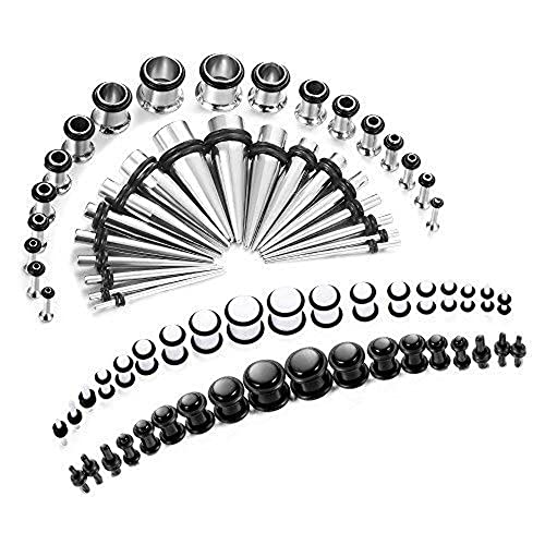Finrezio 72Pcs 14G-00G Ear Stretching Kit Tapers Plugs Gauges Set Body Piercing Jewelry Made Of Surgical Stainlese Steel And Acrylic #TOP11