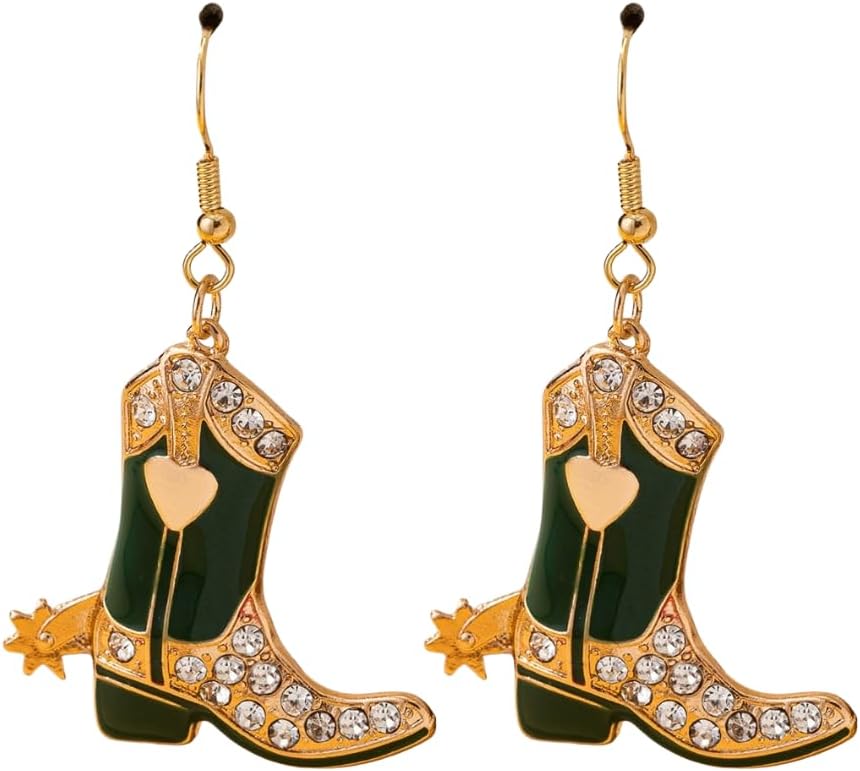 Rhinestone Western Boots Dangle Earrings Crystal Cowgirl Cowboy Enamel Hat Rodeo Boot Earrings Boho Western Jewelry Gift for Women