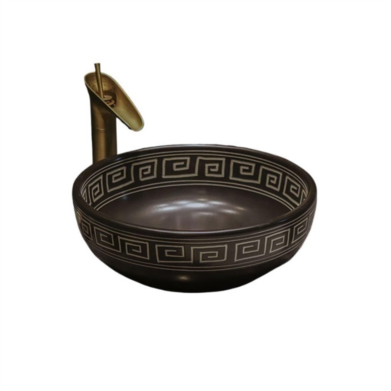 Gljtuo Countertop Basin Art Round Antique Ceramic Hand Wash Basin High-Grade Bathroom Sink Bathroom Sink Single Basin Vessel Sink