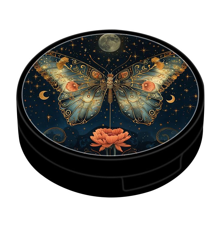 RETUIOS The butterfly and the Moon Contact Case Personalized Contact Box Travel Kit Portable Customized Contact Case with Mirror Tweezers Remover Tool Solution Bottle, Small, Black