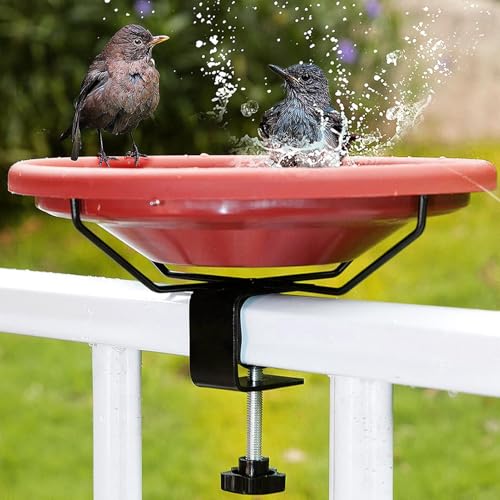 Baño para pájaros metálico y resistente con abrazadera estable para balcón 8