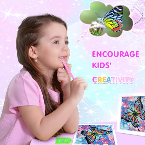 OWill 5D Diamond Painting Kit with Frame - Butterfly Animals Full Drill Art for Kids 6-12 Year Olds, DIY Educational Craft Gifts for Girls Boys Beginners, Christmas Birthday Party Activity (Blue) - Image 4