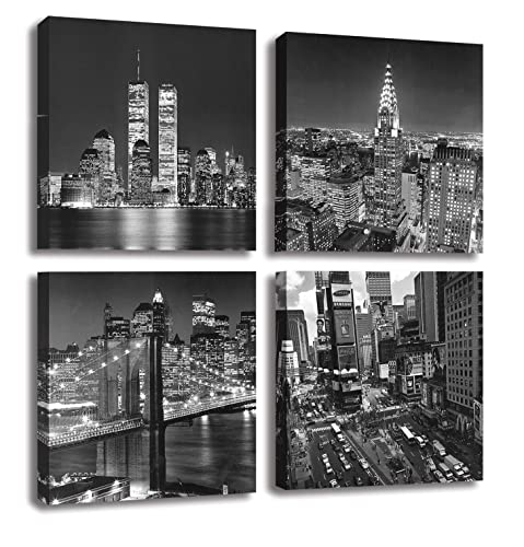 New-York-City-Canvas-Wall-Art-Print-Black-and-White-Brooklyn-BridgeEmpire-State-Building-Wall-Art-Modern-Giclee-Artwork-for-Office-Home-Decor-14x-14inch