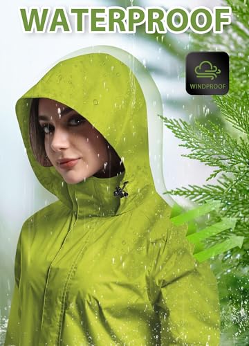 ATLASLAVA Regenjacke Damen Dünne Faltbar Fahrradjacke Wasserdicht Leicht Outdoorjacke mit Kapuze Fahrrad Wandern Zitrone Grün XL