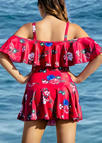 Image of COCOPEAR Women's One Piece Flounce Swimsuit Off Shoulder Bathing Suit Tummy Control Swimdress(FBA)