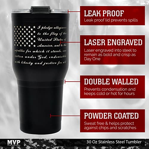 Military Gift Shop Pledge Of Allegiance 30 Oz Coffee Travel Mug | Double Wall Vacuum Insulated American Flag Coffee Tumbler | Stainless Steel Coffee Mug With Lid & Straw #TOP1