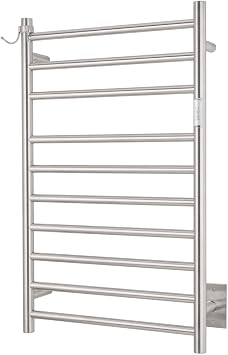 Wall Mounted Towel Warmer 10 Bars with Plug-in and Hardwired Options 3 Working Modes Brushed Stainless Steel 21 W 34 H