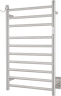 Wall Mounted Towel Warmer 10 Bars with Plug-in and Hardwired Options 3 Working Modes Brushed Stainless Steel 21” W 34” H