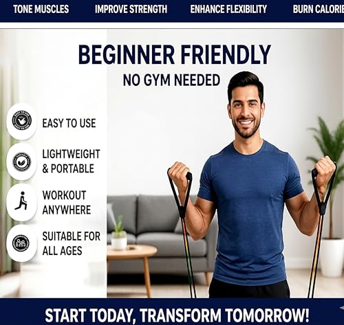 Image of JoyBand Resistance Band Set with Handles | Resistance Tube & Stretch Band for Exercise | Home Workout Fitness Kit with Door Anchor & Ankle Straps | Full Body Strength Training for Men & Women