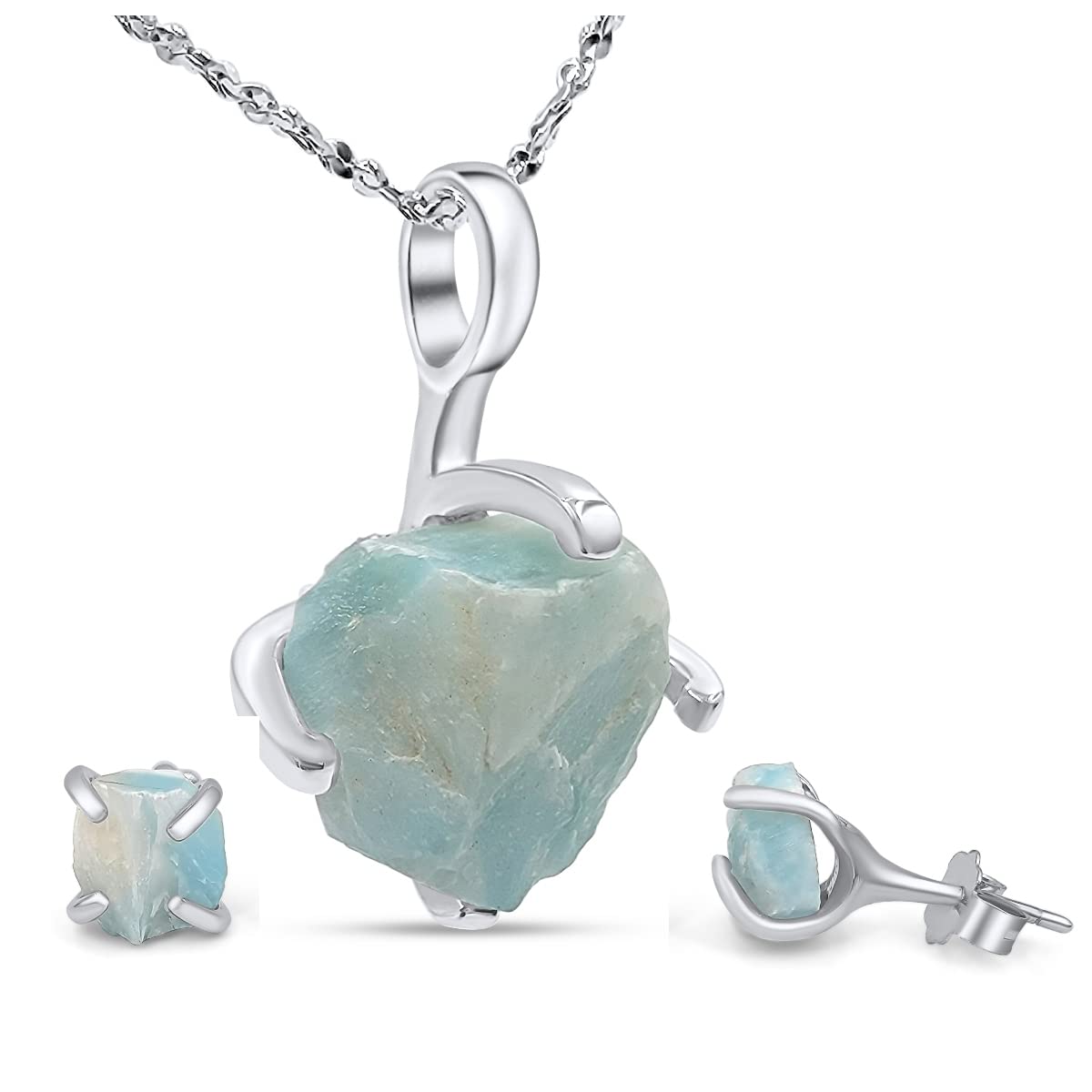 Real larimar jewelry set in sterling silver