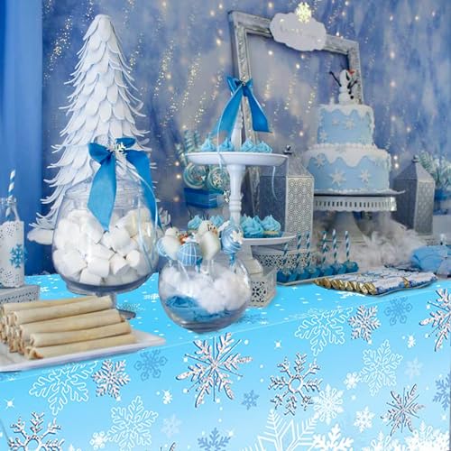 POPOYU 54 x 108 Inch Snowflake Table Cloth Decorative Frozen Table Cloth for Birthday Party Decoration Birthday Party Decoration - Image 4