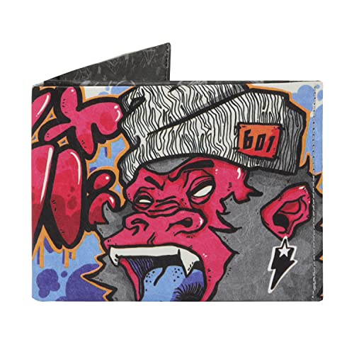 Image of Supervek Monkey Anime Paper Slim Wallet - Tattoo Art Streetwear Hypebeast Stitched Bifold Mens Wallet - Men's Credit Card Holder Purse Wallets, Gifts for Him Boys Gents - RFID Blocking
