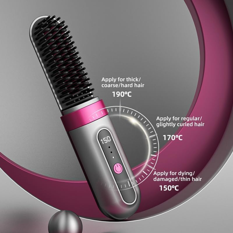 Image of LUFJIKA Cordless Hair Straightener Brush - Straightening Machine Hair Styling Tools & comb straightener for women | Brush Straightener & Pressing Machine Hair for hair straightner (standerd) (Black) (Black)
