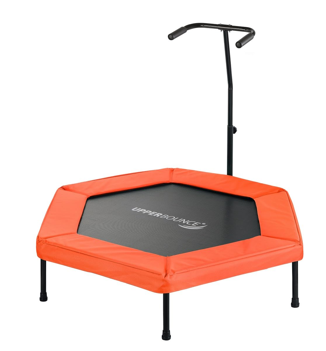 Upper bounce Mini Workout Trampoline Adjustable tshaped handrail – Hexagonal rebounder Kids &amp; Adults – Fitness Trampoline Equipment Supports up 220lbs. (Orange, 50 Inches)