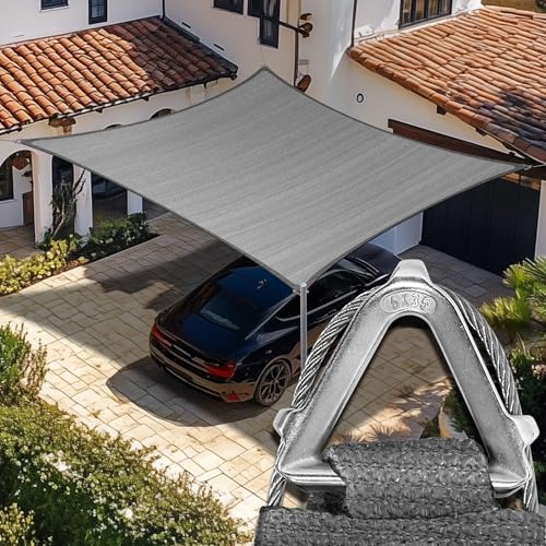 Amgo Heavy Duty 16 x 20 Grey Sun Shade Rectangle Pro Ring Shade Sail 260 GSM Commercial Grade UPF50 Sunshade Reinforced Corners & Edges - 5 Years Warranty (We Make Custom Size)