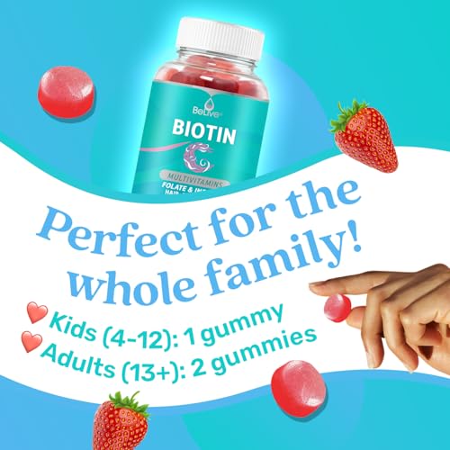 BeLive Biotin Gummies with MultiVitamins, Folate, Inositol – Supports Hair Growth, Healthy Skin & Nails – Vegan, Pectin Based – Strawberry Flavor (1) - Image 4