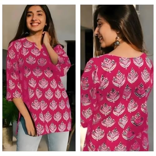 Image of Women's Short Kurti in TopsTunic Rayon Cotton Blend | Ladies Ethnic Tunic