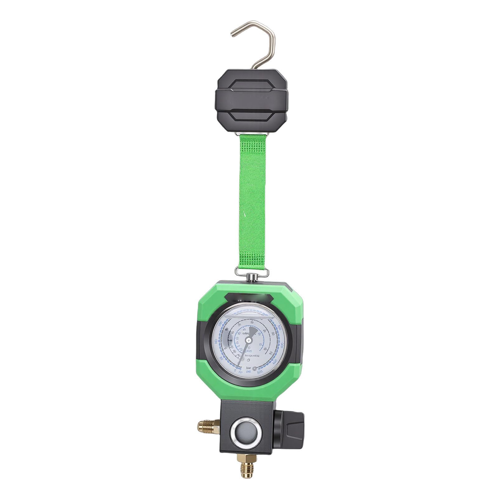 Bewinner Medidor HVAC con Luz LED para Refrigerantes R410 R22 R32, Manómetro de CA Recargable con Ventana Visible, Herramienta de Reparación de Línea de Aire Acondicionado de 0-500 Psi para Servicio