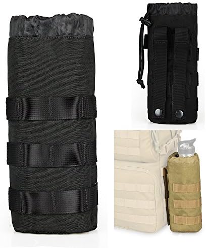 Military Tactical Molle Water Bottle Kettle Phone Pouch Drawstring Open Top & Mesh Bottom Travel Water Bottle Bag for Outdoor Activities(Black)
