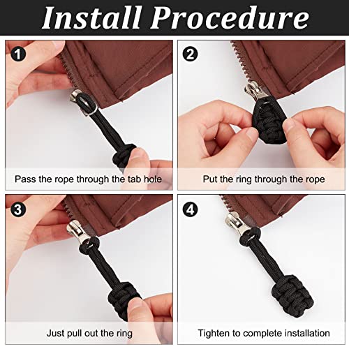 Image of GORGECRAFT 10PCS Zipper Pulls Replacement Universal Nylon Zipper Repair Kit Zipper Slider Pull Tab Zipper Fixer Metal Zipper Head Hand Woven Pull Rope Zipper Handle Cord Pull Tab for Bags, Black