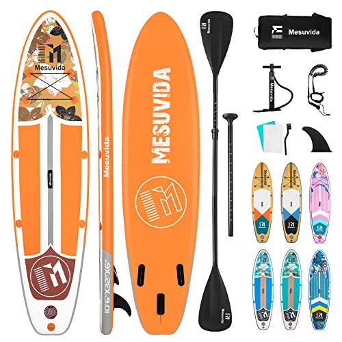 Mesuvida Tabla de Surf de Remo Inflable Azul, Paleta Doble, 320CM Tabla Paddle Surf Hinchable con Bomba, Mochila de Viaje, Modo Kayak, hasta 160 kg (Orange 4)