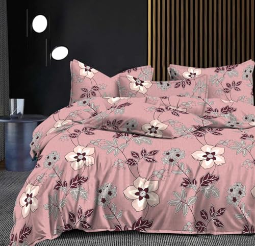 Image of Reversible AC Comforter Set with Matching Bedsheet & 2 Pillow Covers (4 Pcs Bedding Set) for Double Bed, Glace Cotton (200 GSM, 400 TC) Printed, Reversible, All Seasons, 90x100 Inches, D4