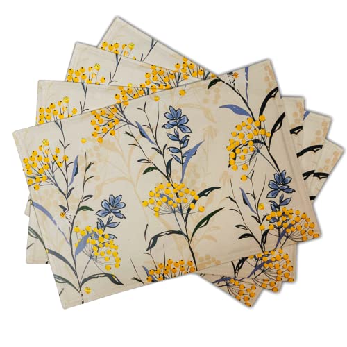 Floral Placemats Set Of 4 Vintage Floral Summer Flowers Yellow Placemats For Kitchen Table Linen Placemats Washable Non-Slip Heat Resistant Place Mats For Party Kitchen Dining Decorations 18X12 Inch #TOP18